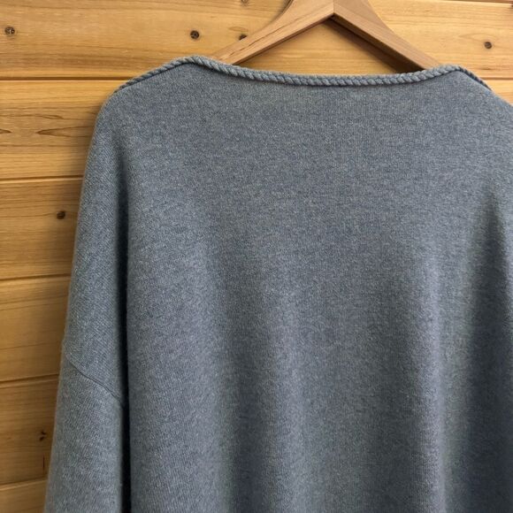 Garnet Hill Size Large Gray Blue Cashmere Braid Detail Pullover Sweater - Picture 8 of 11